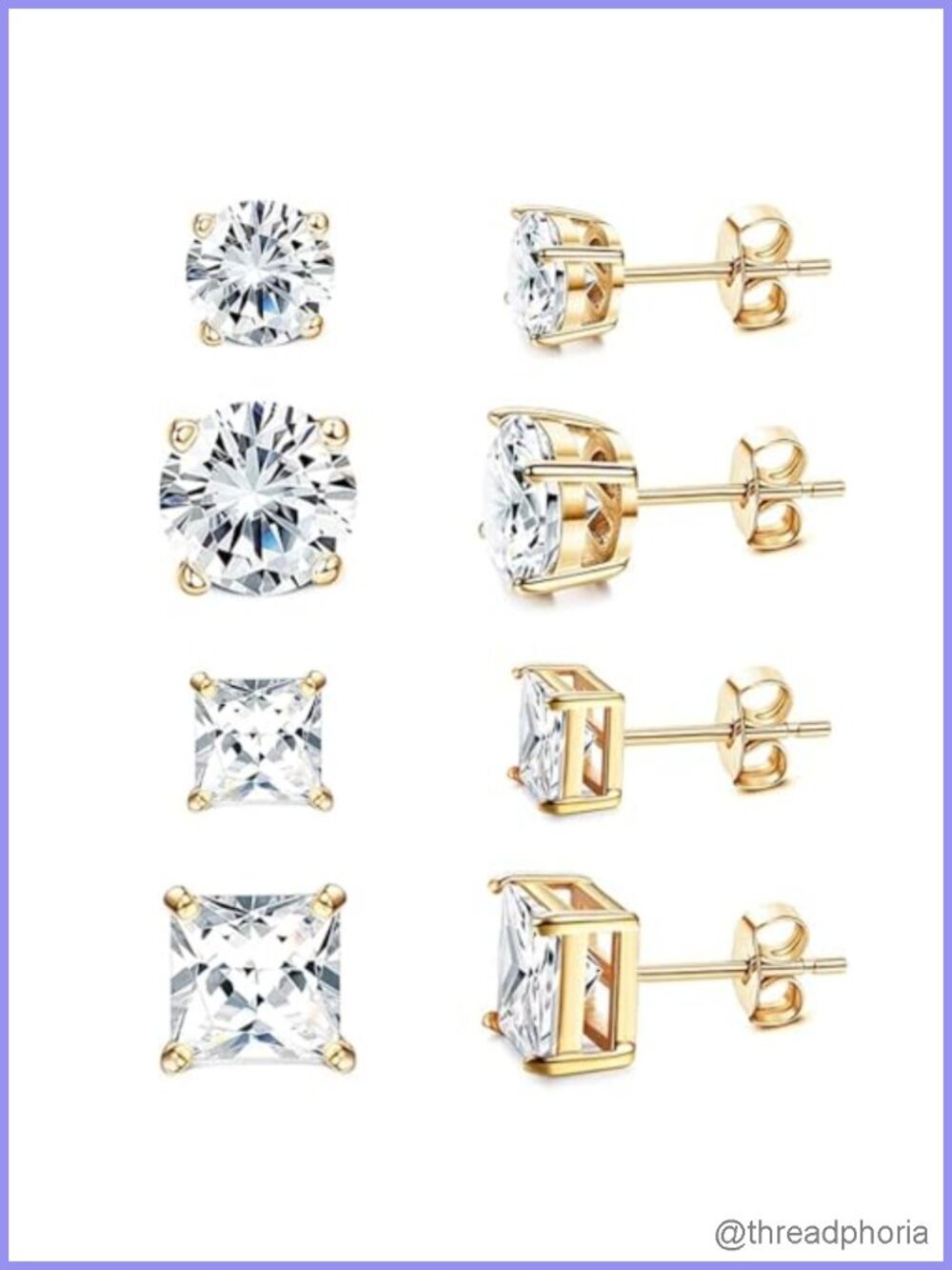 Hypoallergenic Stainless Steel Stud Earrings Set Cubic Zirconia